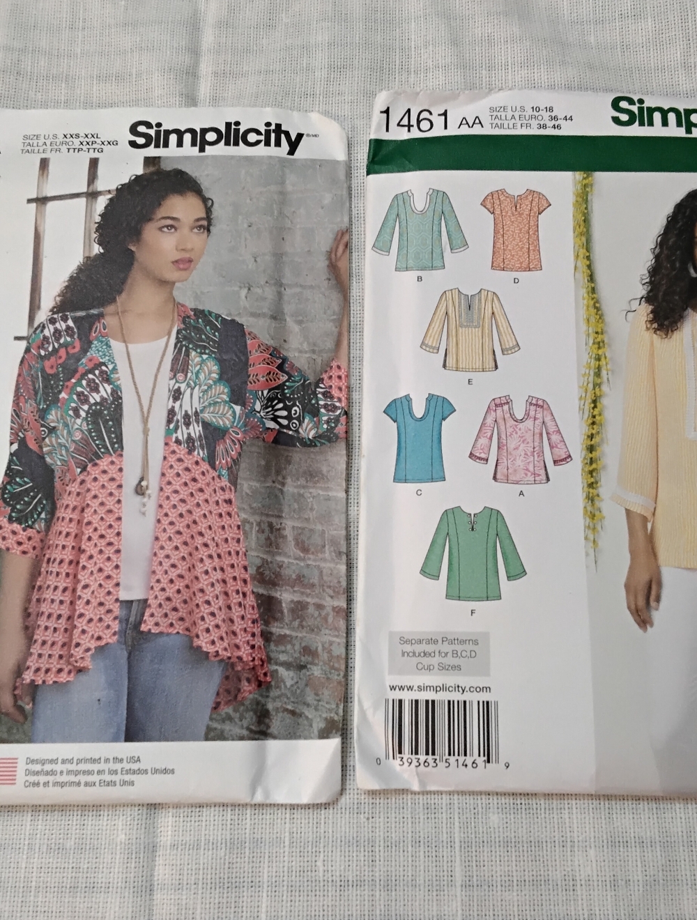 3951 Lot Of 2 Simplicity Draped Jacket Pattern And Tunic Top Patterns. New.